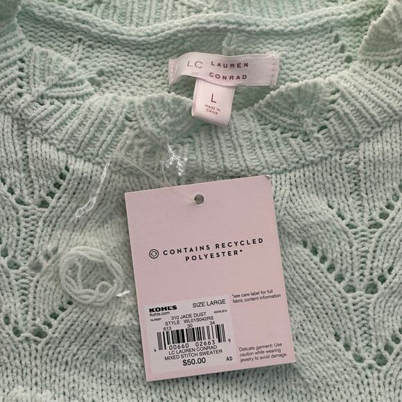 NWT LC Lauren Conrad Mint Green Mixed Stitch Knit Sweater Womens Size Large L - Picture 8 of 11